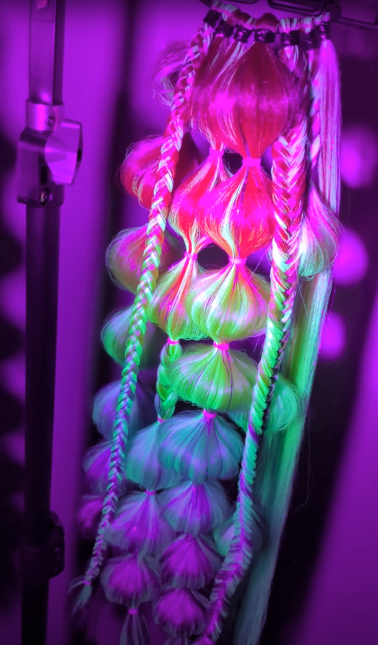 Rainbow Riot (GLOW) - Ponytail Festival Rave Braids